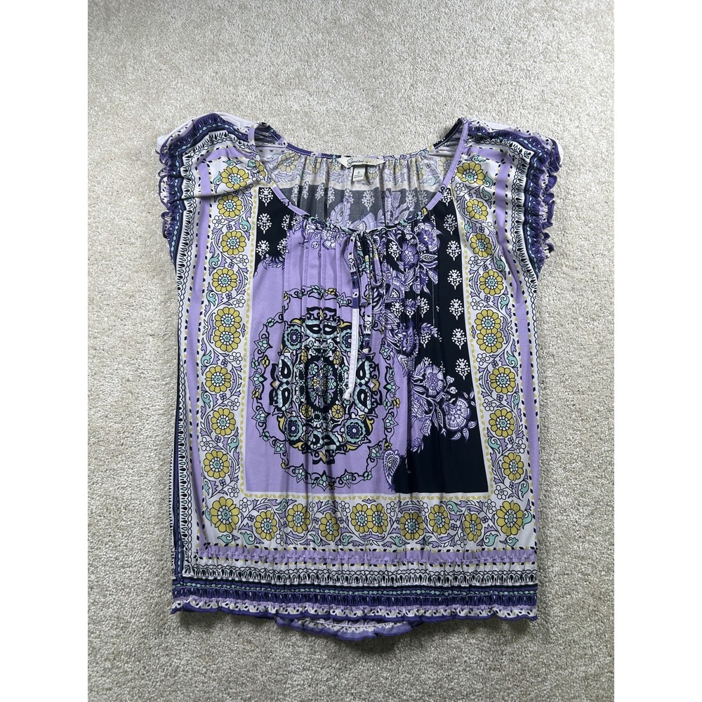 Speechless Boho Top Womens Large Floral Paisley Short Sleeve Blouse Bohemian Shi